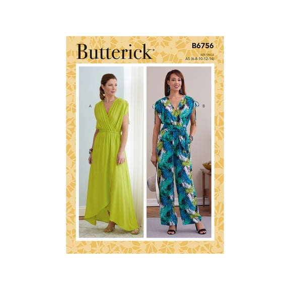 Butterick Sewing Pattern 6756 - Dresses and Jumpsuits for Women - A5 (6-8-10-12-14) - Easy