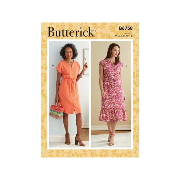 Butterick Sewing Pattern 6758 - Misses' & Misses' Petite Dress, Size: E5 (14-16-18-20-22)