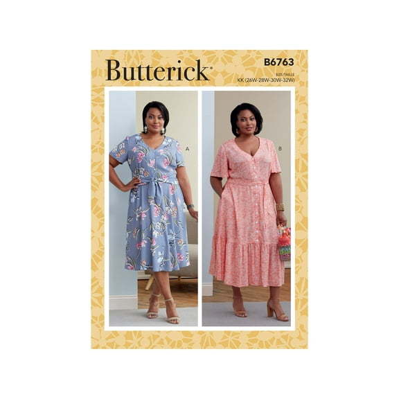 Butterick Sewing Pattern 6763 - Women's Dresses, Sizw: KK (26W-28W-30W-32W)
