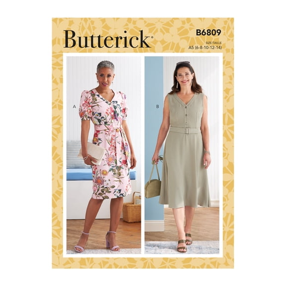 Butterick Sewing Pattern 6809 - Misses' Dress, Sash & Belt with A/B, C, D, DD Bust Cup , Size: E5 (14-16-18-20-22)