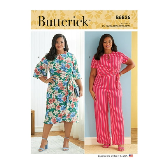 Butterick Sewing Pattern 6826 - Women's Dress & Jumpsuit, Size: KK (26W-28W-30W-32W)
