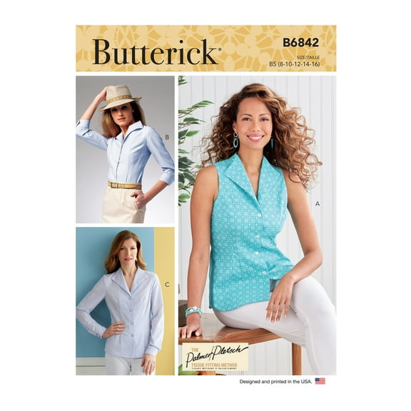 Butterick Sewing Pattern 6842 - Misses' Fold-Back Collar Shirts by Palmer/Pletsch, Size: F5 (16-18-20-22-24)