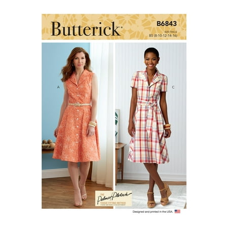 Butterick Sewing Pattern 6843 - Misses' Shirtdresses & Sash, Size: B5 (8-10-12-14-16)