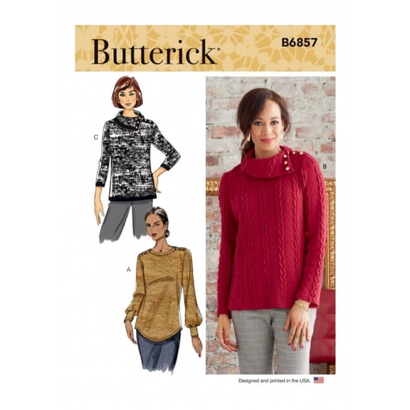 Butterick Misses' Top Sewing Pattern Kit, Code B6857, Sizes XS-S-M-L-XL-XXL, Multicolor