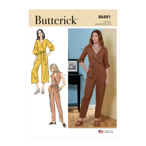 Butterick Sewing Pattern 6881 Jumpsuits, Belts A5 (6-8-10-12-14)