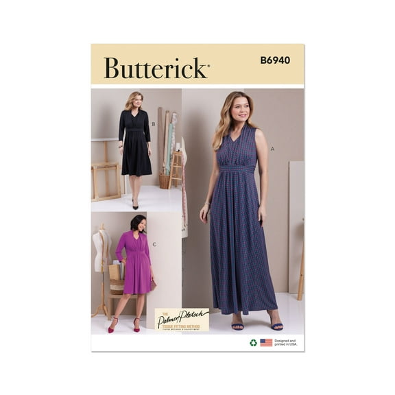 Butterick Sewing Pattern 6940 - Misses' Knit Dresses by Palmer/Pletsch, Size: P5 (12-14-16-18-20)