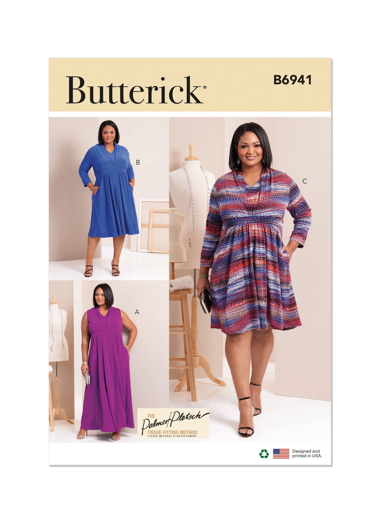 Butterick Sewing Pattern 6941 - Women's Knit Dresses by Palmer/Pletsch, Size: W3 (30W-32W-34W-36W-38W)