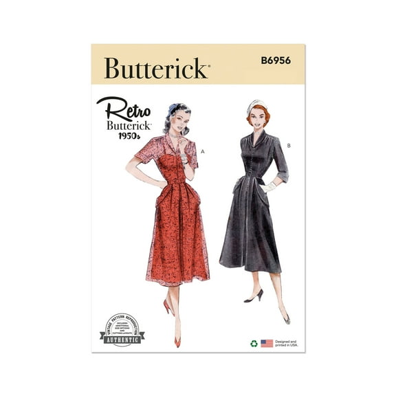 Butterick Sewing Pattern 6956 - Misses' Dress with Sleeve Variations, Size: Y5 (18-20-22-24-26)