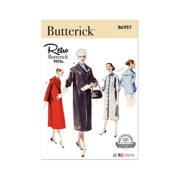 Butterick Sewing Pattern 6957 - Misses' Coats, Size: H5 (6-8-10-12-14)