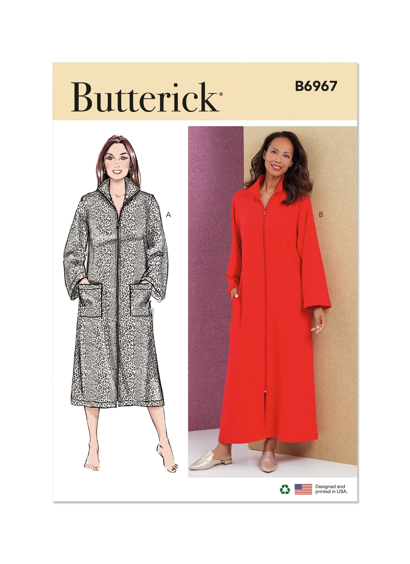Butterick Sewing Pattern 6967, Plus Size Robe, Front Zipper, Sizes 1X ...