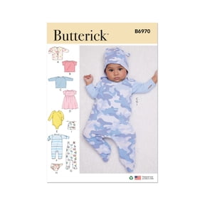 Butterick Sewing Pattern 6970 - Infants' Jacket, Tops, Dress, Rompers, Diaper Cover and Hat, Size: A (XXS-XS-S-M-L)