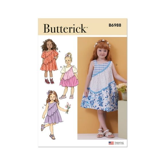 Butterick Sewing Pattern 6988 - Children's Dresses, Size: A (3-4-5-6-7-8)