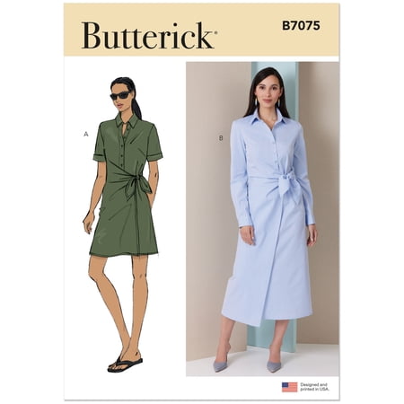 Butterick Sewing Pattern 7075 -Misses' Wrap Front Shirtdress in Two Lengths, Size: K5(8-18)