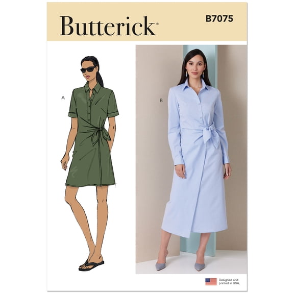 Butterick Sewing Pattern 7075 -Misses' Wrap Front Shirtdress in Two Lengths, Size: K5(8-18)