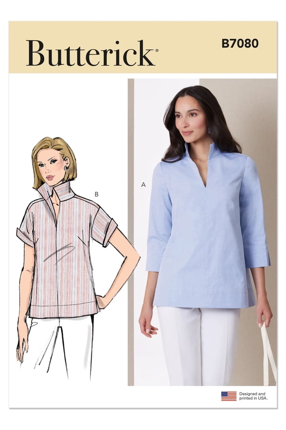 Sewing Pattern 7080 - Misses' Stand Collar Blouse with Sleeve Variations, Size: A6(6-14)