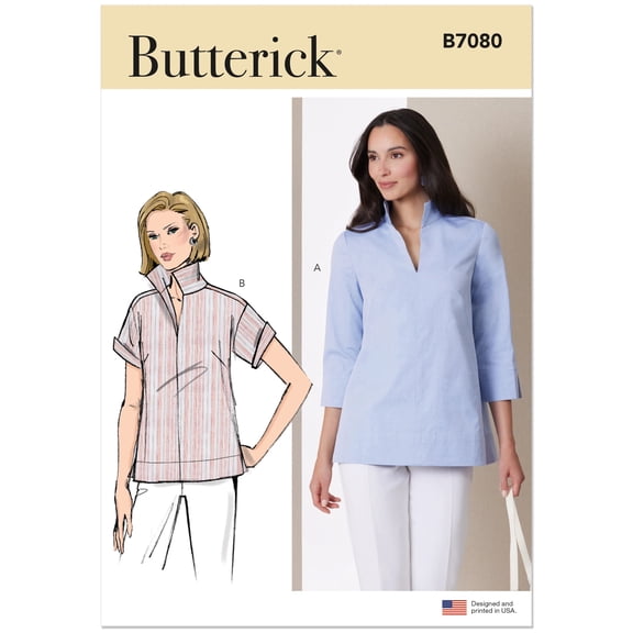 Butterick Sewing Pattern 7080 - Misses' Stand Collar Blouse with Sleeve Variations, Size: A6(6-14)