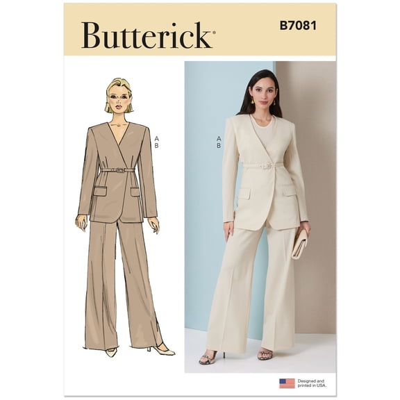Butterick Sewing Pattern 7081 - Misses' Jacket with Belt and Pants, Size: U5(16-24)
