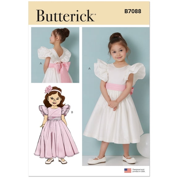 Butterick Sewing Pattern 7088 - Children's Dress in Two Lengths and Tie Belt, Size: A(3-8)