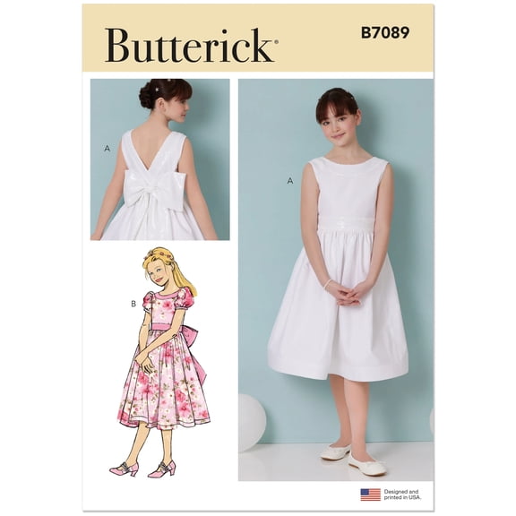 Butterick Sewing Pattern 7089 - Girl's Dress with Sleeve Variations, Size: A(7-14)