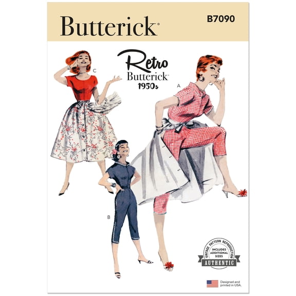 Butterick Sewing Pattern 7090 - 1950s Misses' Coverall and Overskirt, Size: N5(10-18)