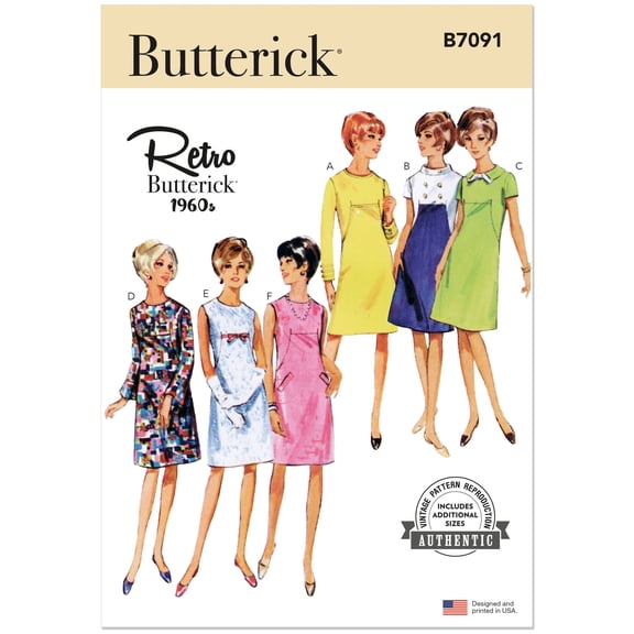 Butterick Sewing Pattern 7091 - 1960s Misses' One-Piece Dress, Size: Y5(18-26)