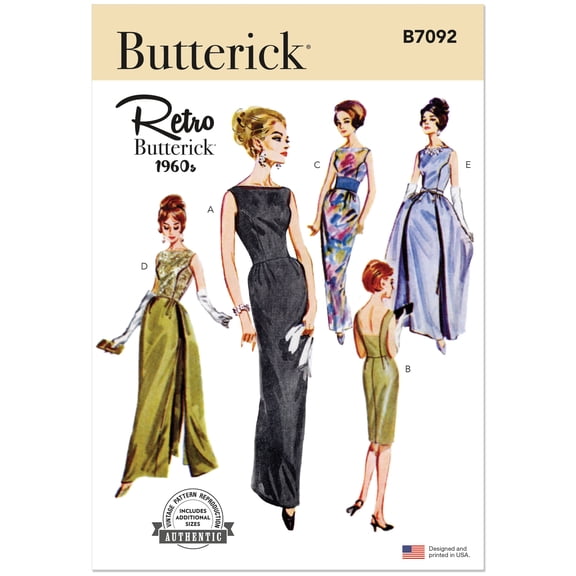Butterick Sewing Pattern 7092 - 1960s Misses' Evening Dresses, Size: N5(10-18)