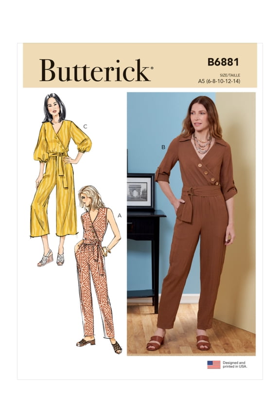 Sewing Pattern B6881 - Misses' Jumpsuit, Sash and Belt, Size: F5 (16-18-20-22-24)