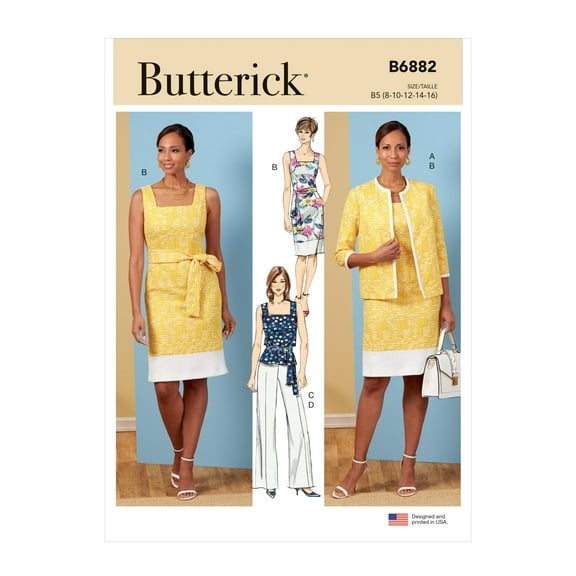 Butterick Sewing Pattern B6882 - Misses' Jacket, Dress, Top, Pants and Sash, Size: F5 (16-18-20-22-24)