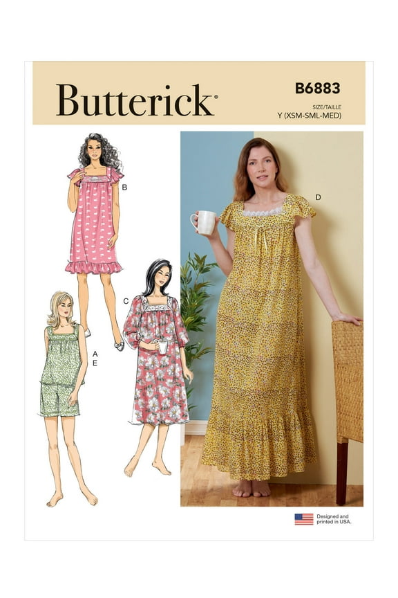 Sewing Pattern B6883 - Misses' Top, Nightgowns and Shorts, Size: Y (XS-S-M)