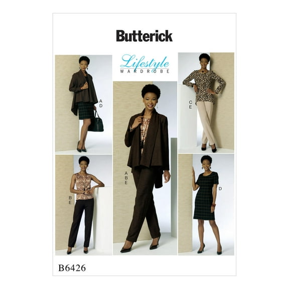 Butterick Sewing Pattern Misses'/Miss Petite Shawl Collar Jacket, Princess-Seam Top, Tunic, and Dress, and Pants Siz A5(6-14)