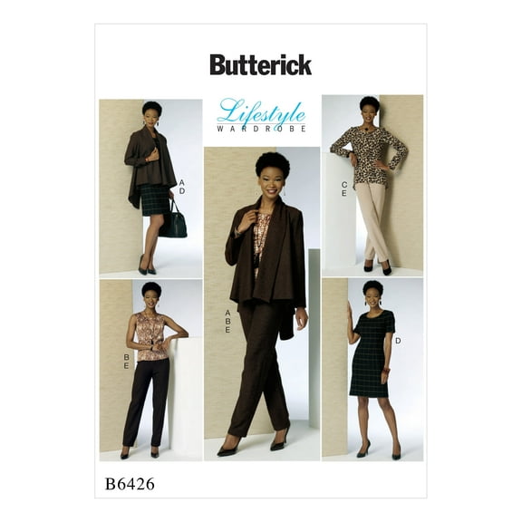 Butterick Sewing Pattern Misses'/Miss Petite Shawl Collar Jacket, Princess-Seam Top, Tunic, and Dress, and Pants Size(14-22)