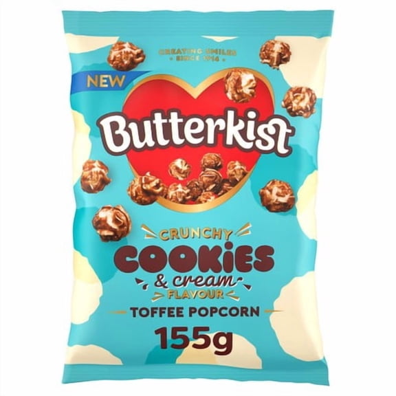 Butterkist Cookies & Cream Flavour Toffee Popcorn 155g, British Import (Pack of 3)