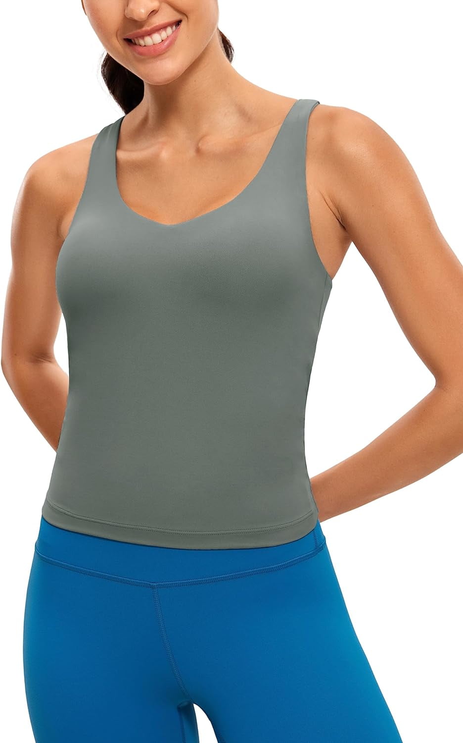 Butterluxe Womens V Neck Workout Tank Tops with Built in Bras - Sleeveless  Padded Racerback Yoga Athletic Camisole