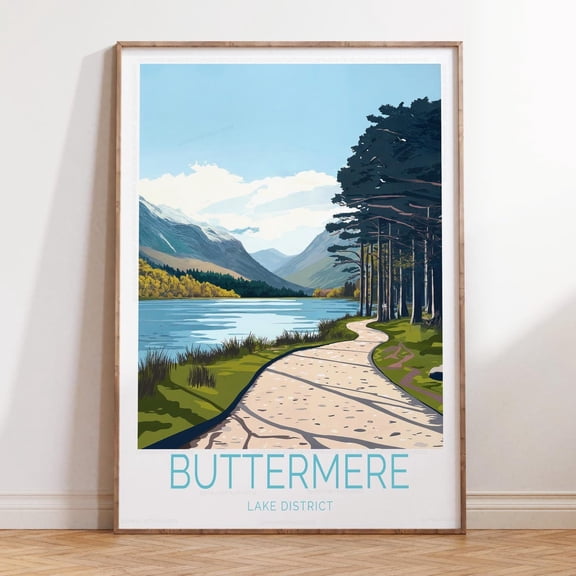 Buttermere Lake District Mountain Valley Print, Unframed Paper Print Size 8x12