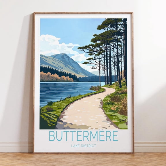 Buttermere Lake District Rural Landscape Wall Art, Unframed Paper Print Size 8x12