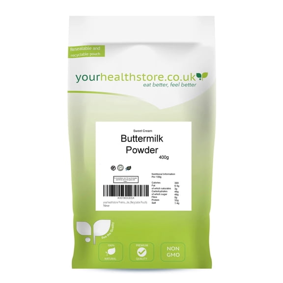 Buttermilk Powder 400g by yourhealthstore, 100% Pure with no additives, Vegetarian, (Resealable and Recyclable Pouch)
