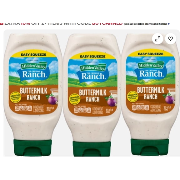 Buttermilk Ranch Topping and Dressing, 3 Bottles, 16 Oz Each