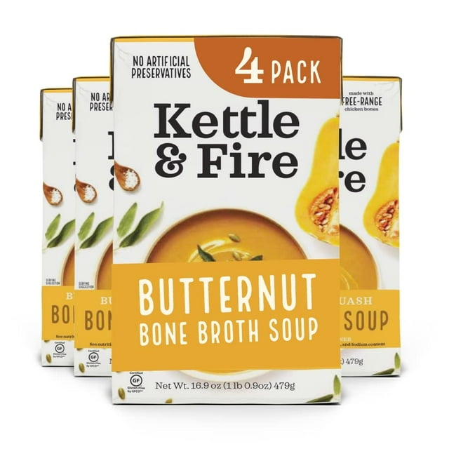 Butternut Squash Chicken Bone Broth Soup by Kettle and Fire, Pack of 4