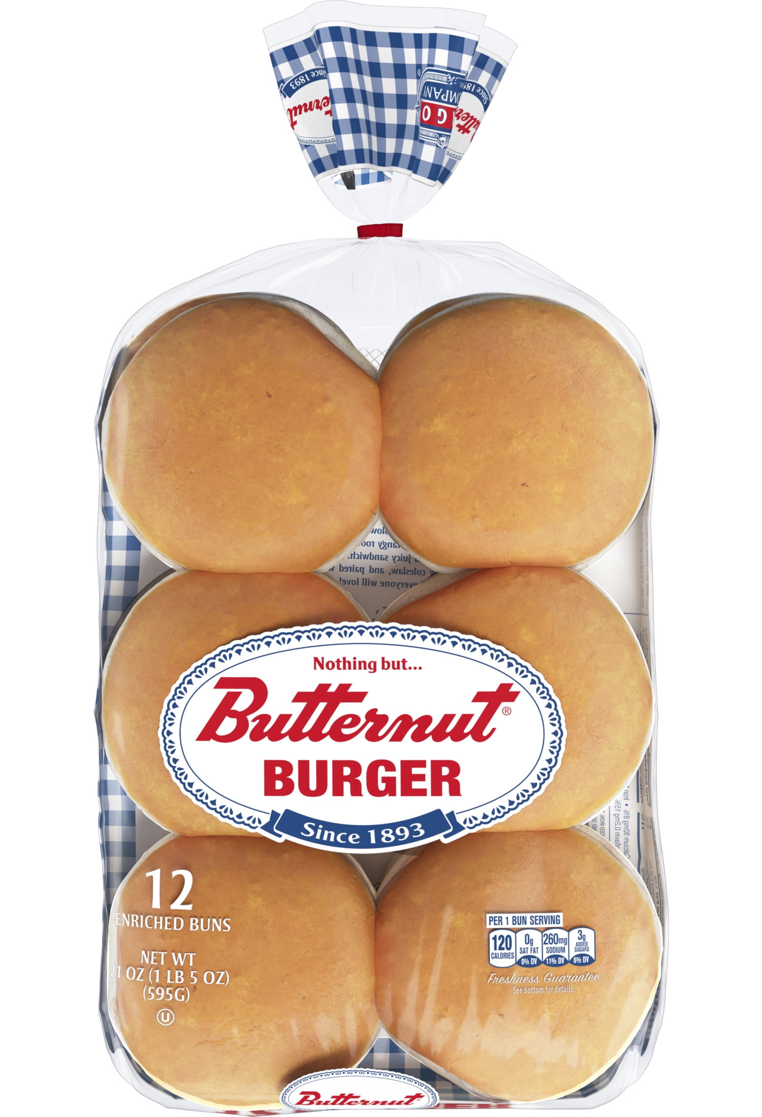 Butternut White Restaurant Style Burger Buns, 21 oz, 12 Count