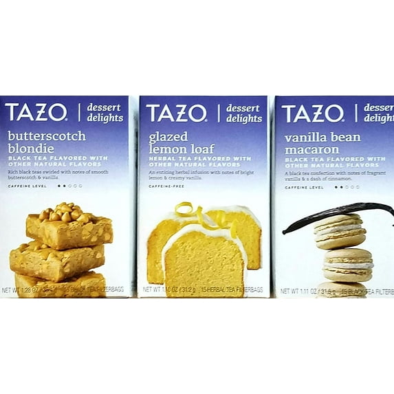 Butterscotch Blondie, Glazed Lemon Loaf, Vanilla Bean Macaron - Tazo Dessert Delights Tea - Variety Pack of 3