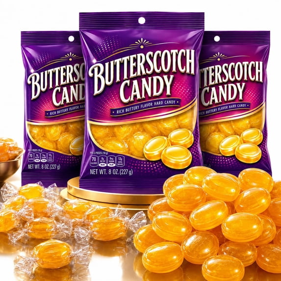 Butterscotch Candy Hard Candy 3 Bags Individually Wrapped Buttery Creamy Sweet Disc Candies 8 0 oz Each