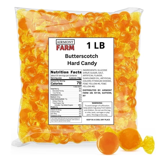 Butterscotch Hard Candy Individually Wrapped Bulk Old Fashioned Butterscotch Candy (1 LB)