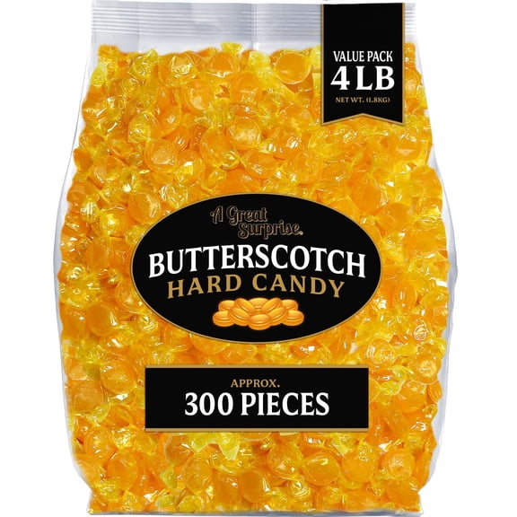 A Great Surprise Butterscotch Hard Candy, 4 lb Bulk Bag, Individually Wrapped Old Fashioned Butterscotch Candy Discs, Approx. 300 Pieces  **Optional stronger SEO version
