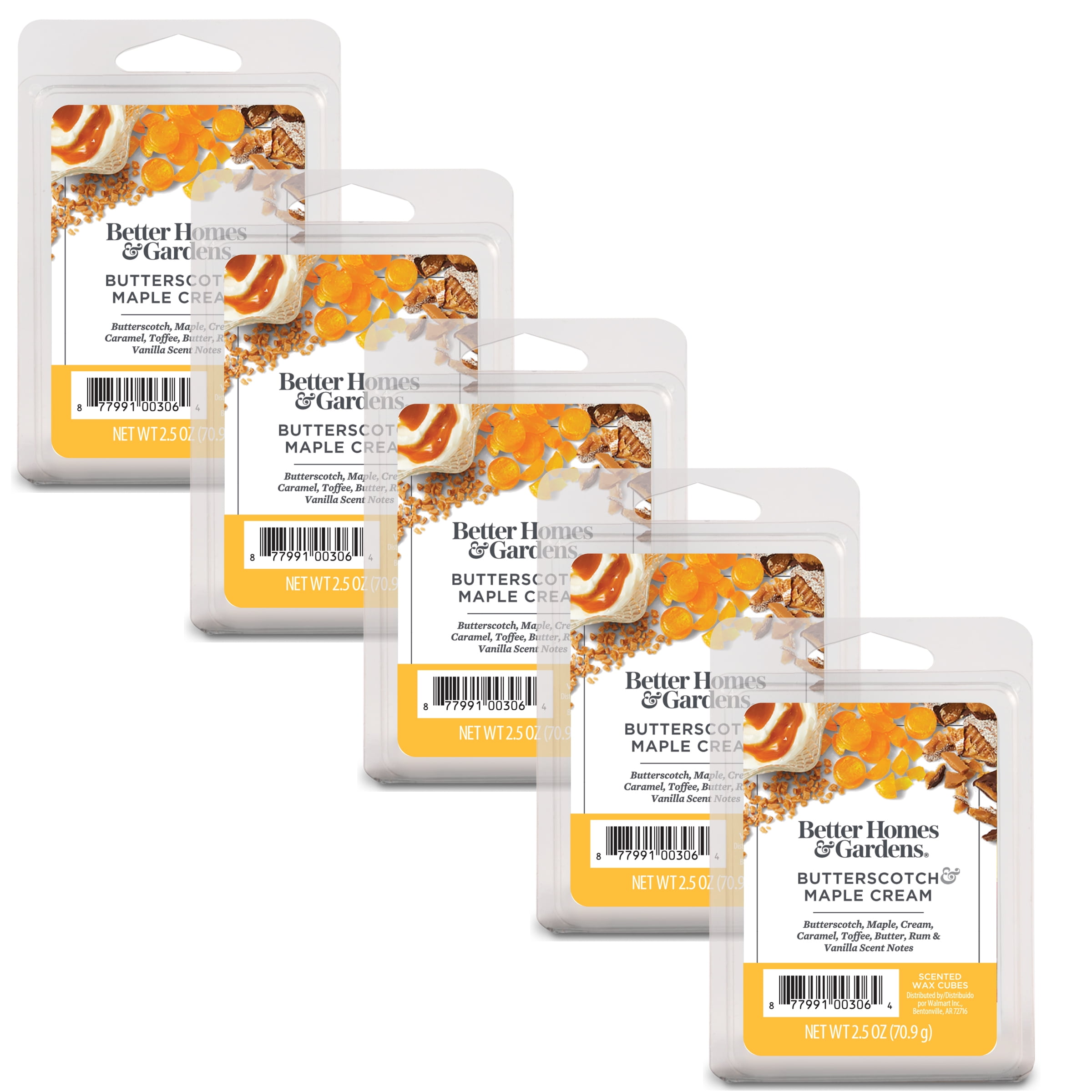 Butterscotch Maple Cream Scented Wax Melts, Better Homes & Gardens, 2.5 oz (5-Pack)