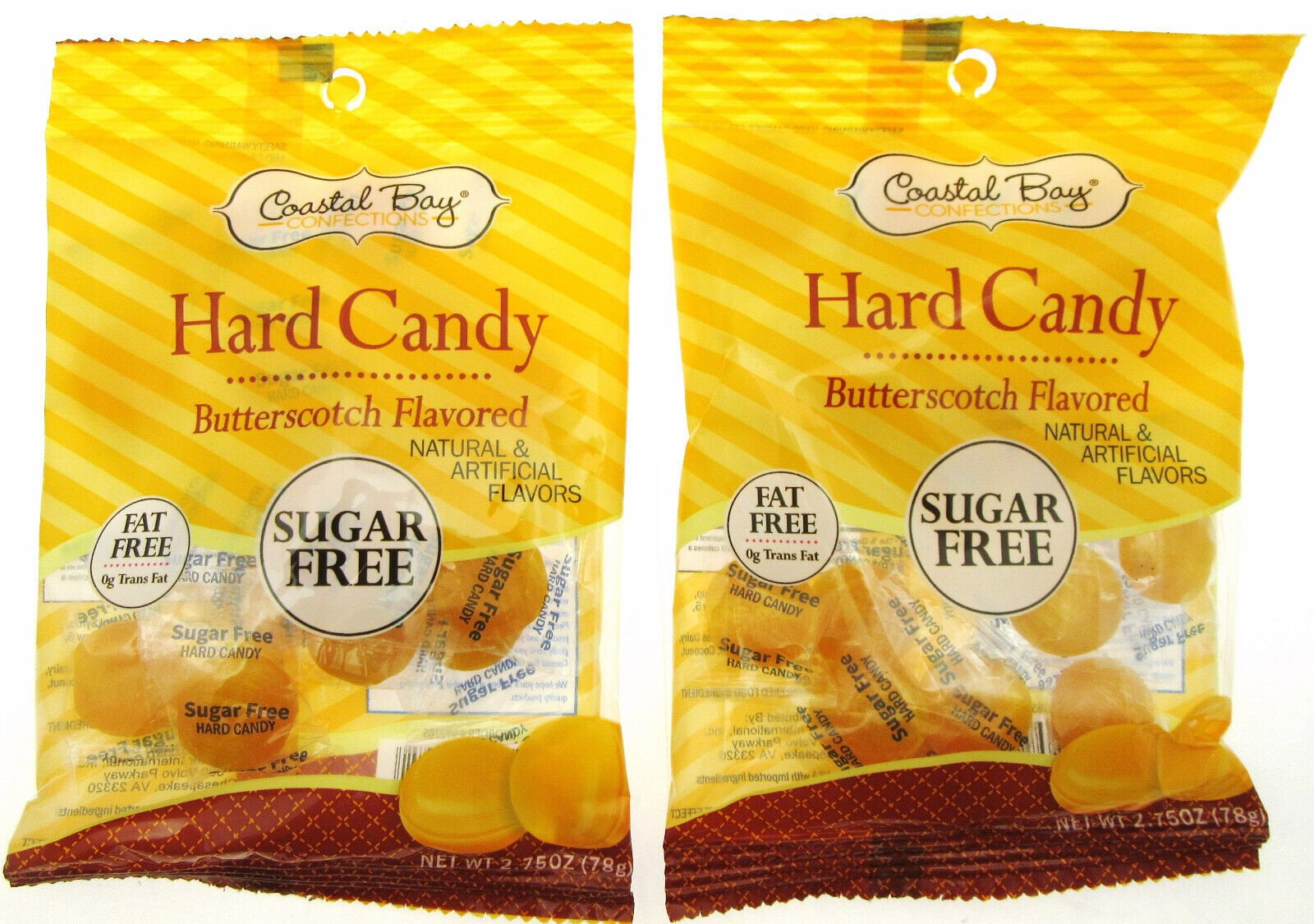 Butterscotch Sugar Free Coastal Bay Hard Candy 2.75oz bag Lot of 2