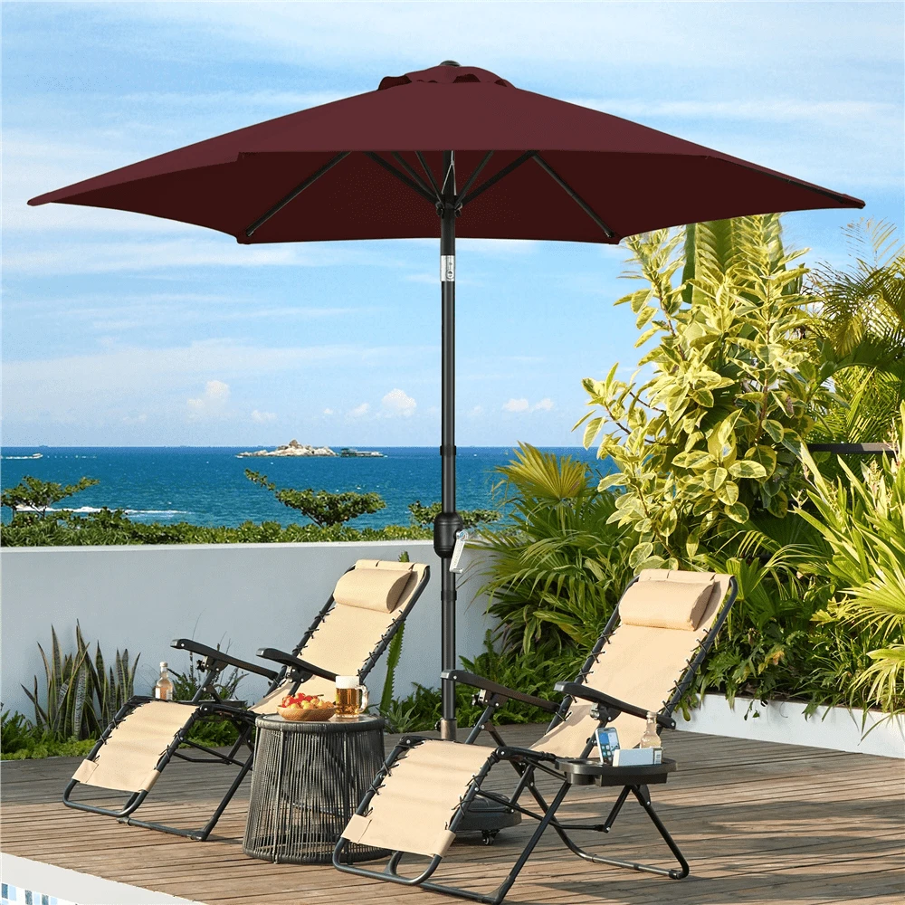 Butterslay 9FT Outdoor Umbrella 6 Ribs Market Umbrella With Push Button Tilt Patio Table Umbrella Garden Weather-Resistant Canopy, Shade 4 To 6 People, Easy Assembly