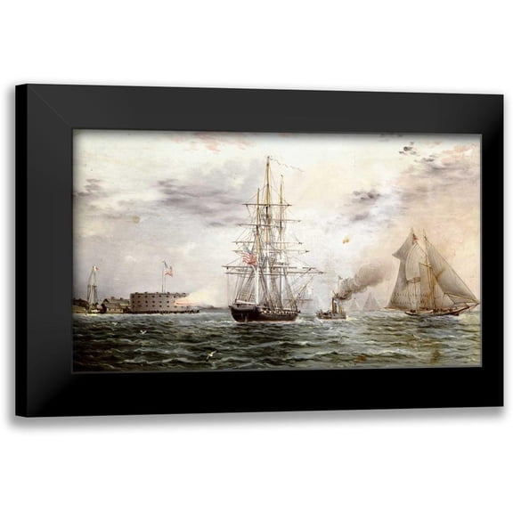 Buttersworth, James E. 14x10 Black Modern Framed Museum Art Print Titled - New York Bay - Castle Clinton