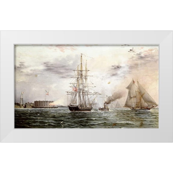 Buttersworth, James E. 14x10 White Modern Wood Framed Museum Art Print Titled - New York Bay - Castle Clinton