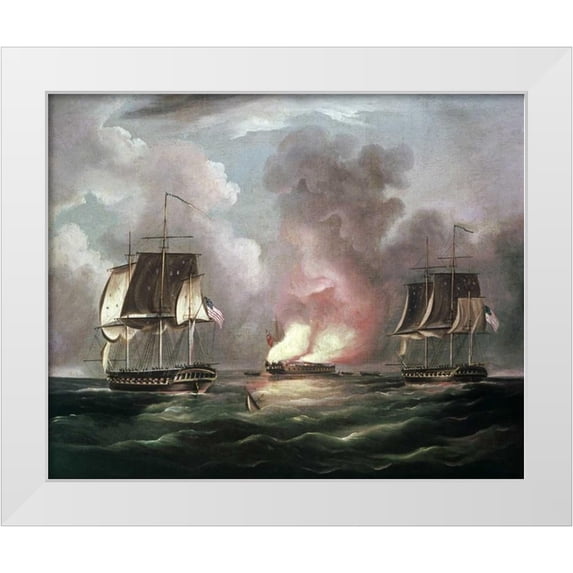 Butterworth, Thomas 14x12 White Modern Wood Framed Museum Art Print Titled - Bonne Homme Richard vs. The Serapis