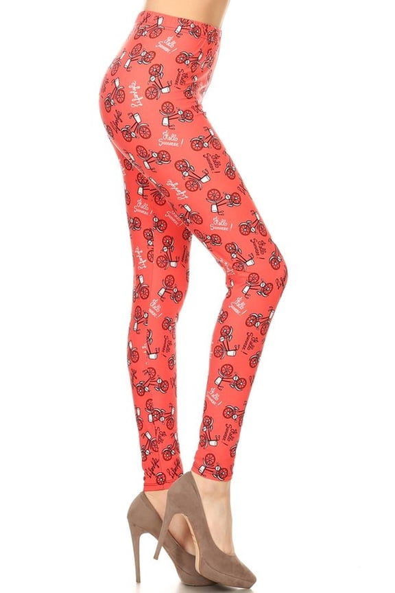 Buttery Red Summertime Bicycles Plus Size Leggings - 3X-5X (One Size Plus,Red)